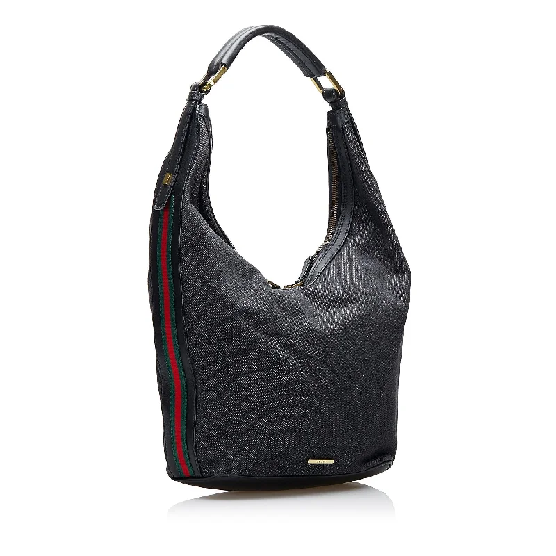 Ladies Gucci shoulder bags with a magnetic - closure flapGucci Denim Web Hobo (SHG-wuzFkd)