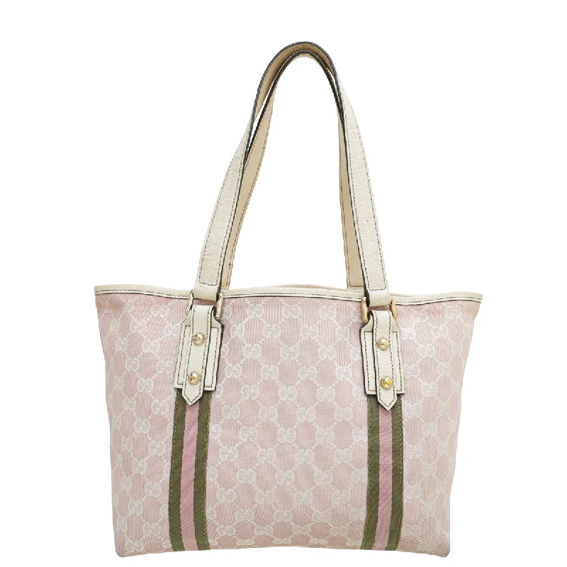 Women Gucci bags with a zippered interior pocketGucci Pink GG Web Jolicoeur Tote Bag