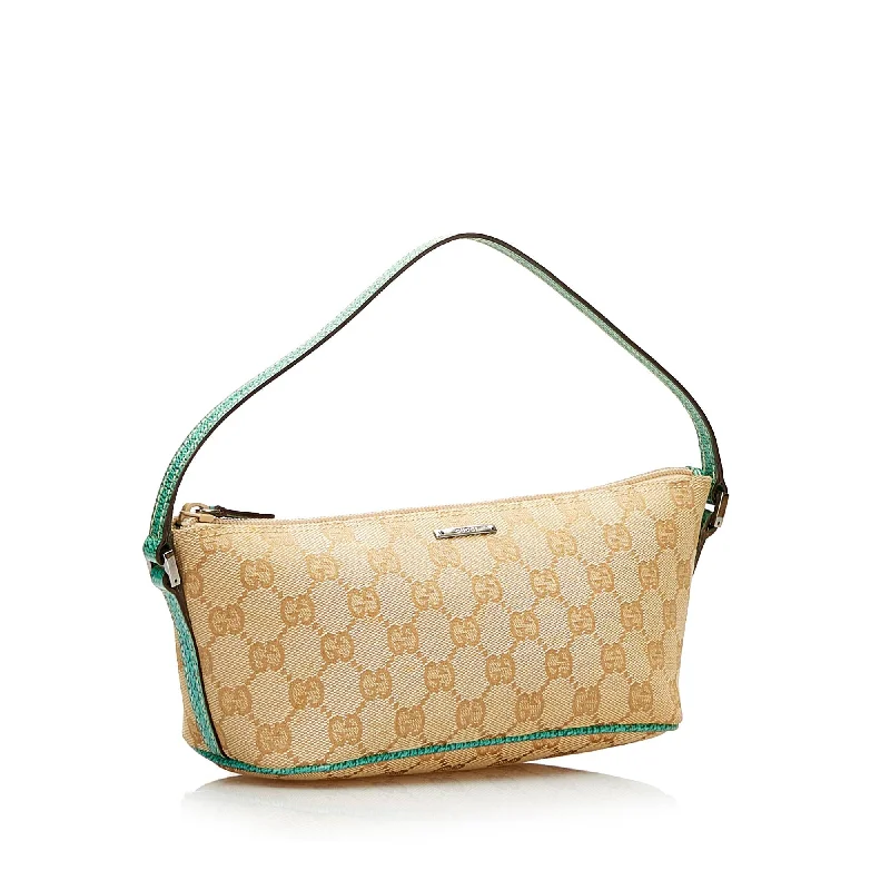 Women Gucci bags with a front - flap pocket for quick - access itemsGucci GG Canvas Boat Pochette (35382)