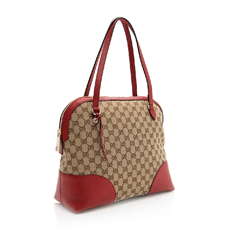 Gucci Marmont bags for women with a contrast - colored interiorGucci GG Canvas Bree Dome Shoulder Bag (SHF-20626)