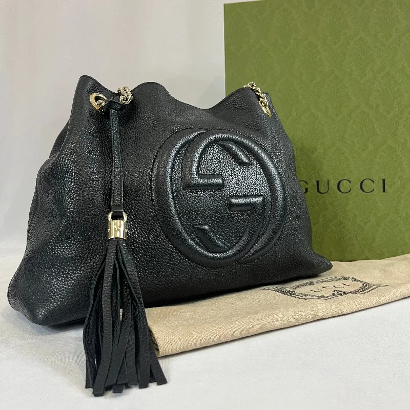 Women Gucci Sylvie bags with a crystal - embellished web stripeGucci - Sac Soho cuir grainé