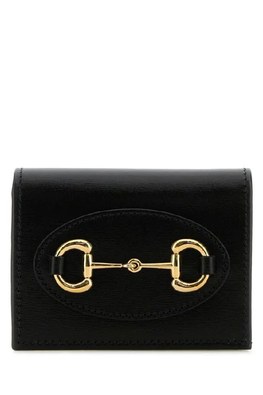 Gucci handbags for women with a metal - framed claspGucci Woman Black Leather Horsebit 1955 Wallet