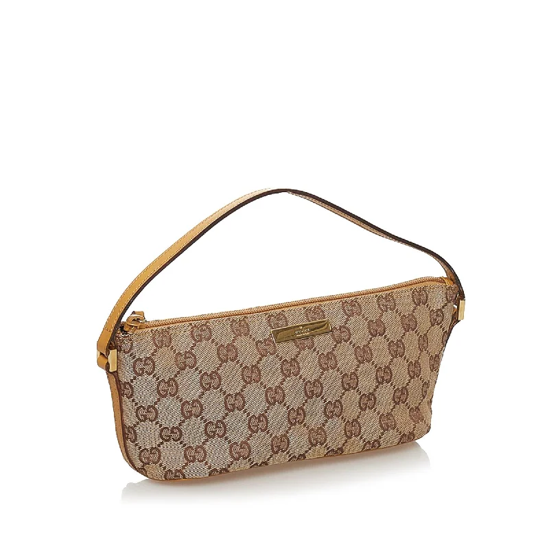 Women Gucci bags with a zip - around closure for securityGucci GG Canvas Boat Baguette (30839)