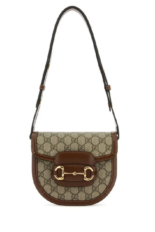 Women Gucci bags with a magnetic snap closure for easy accessGucci Woman Gg Supreme Fabric And Leather Gucci Horsebit 1955 Shoulder Bag