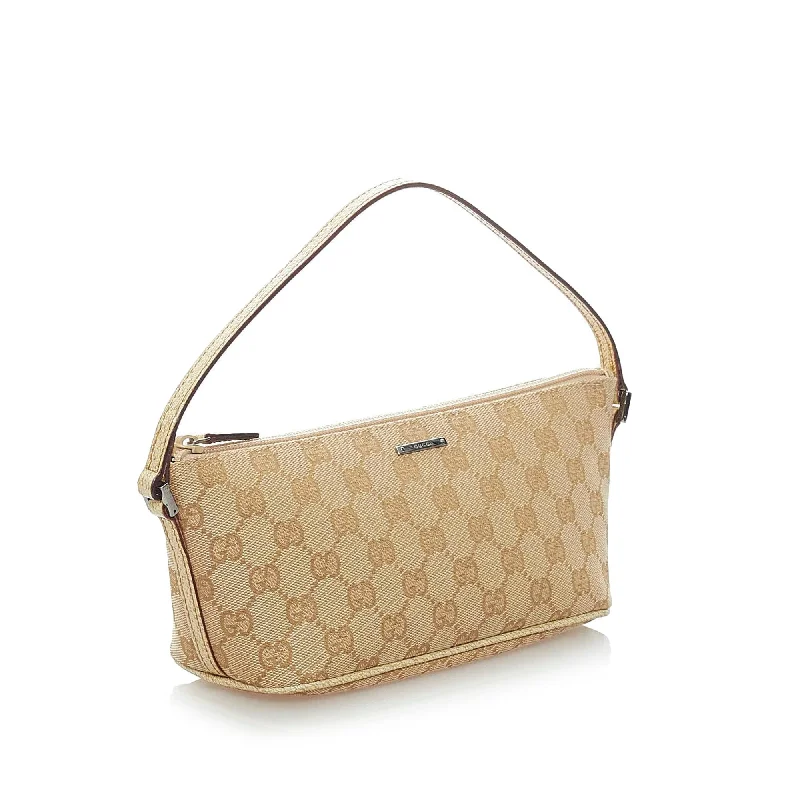 Women Gucci Sylvie bags with a monogram - embossed leatherGucci GG Canvas Boat Baguette (34659)