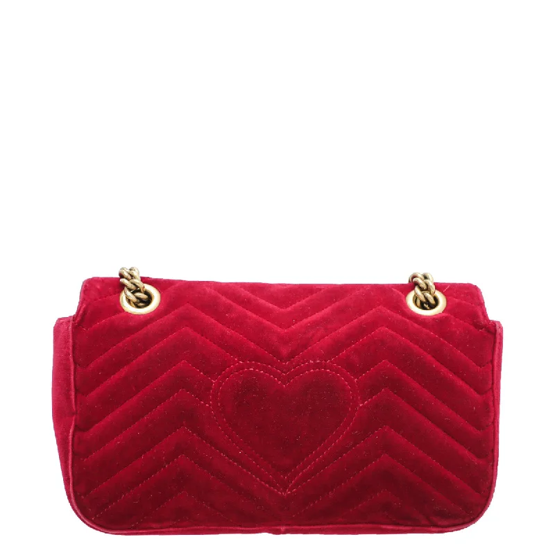 Gucci handbags for women with a patent - leather finishGucci Red GG Velvet Marmont Small Bag