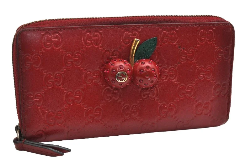 Gucci handbags for women with a beaded trimAuthentic GUCCI Guccissima Cherry GG Leather Long Wallet Purse 476049 Red 9979J