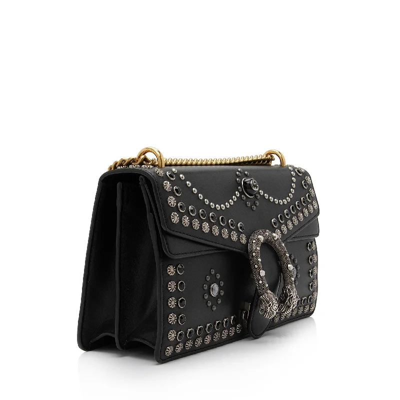 Women Gucci Sylvie bags with a monogram - embossed leatherGucci Leather Studded Dionysus Small Shoulder Bag (SHF-4mjFWd)