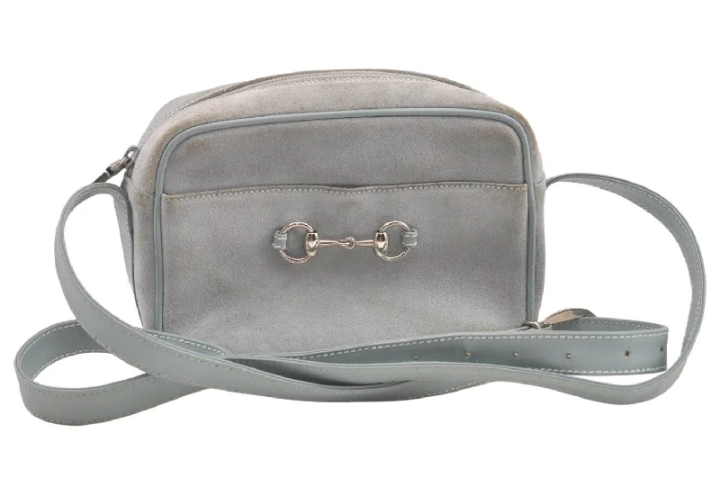 Ladies Gucci shoulder bags with a single - handle designAuthentic GUCCI Horsebit Shoulder Cross Bag Suede Leather Light Blue Junk 9562J