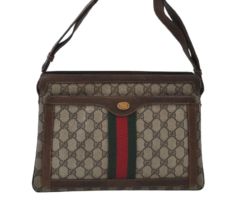 Gucci handbags for women with a beaded trimAuthentic GUCCI Web Sherry Line Shoulder Cross Bag GG PVC Leather Brown L0065