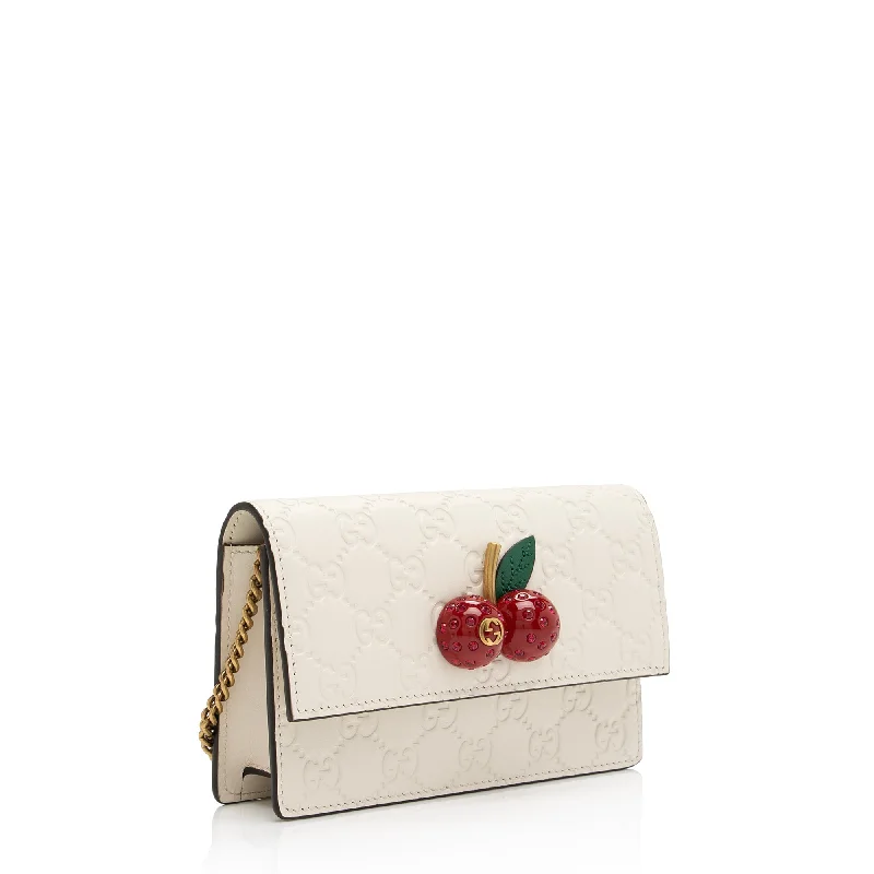 Women Gucci crossbody bags with a woven leather strapGucci Guccissima Leather Cherry Mini Chain Bag (SHF-ag0Ibh)