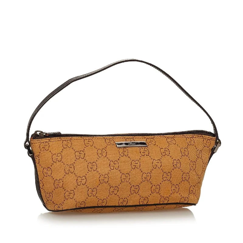 Women Gucci bags with interlocking G hardware for a classic lookGucci GG Canvas Boat Baguette (28627)