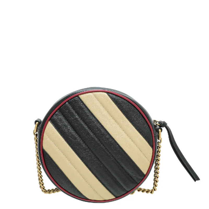 Gucci tote bags for women with a double - handle designGucci Bicolor GG Marmont Mini Round Bag