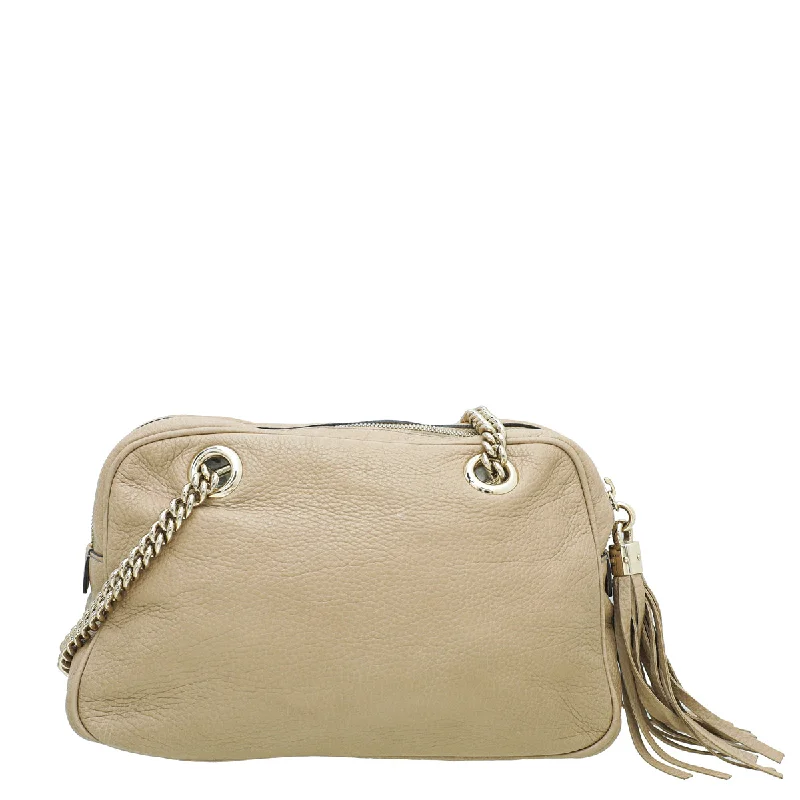 Women Gucci crossbody bags with a keychain holderGucci Beige Soho Tassel Chain Bag