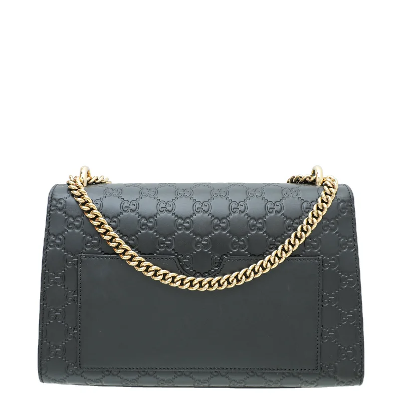 Ladies Gucci shoulder bags with a wide - width strapGucci Black GG Guccissima Padlock Medium Bag