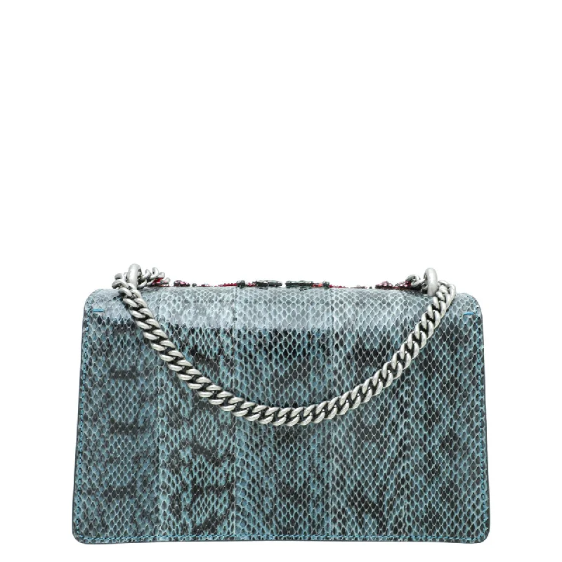 Women Gucci Sylvie bags with a crystal - embellished web stripeGucci Marine Blue Python Crystal Embellished "Blind for Love" Dionysus Bag