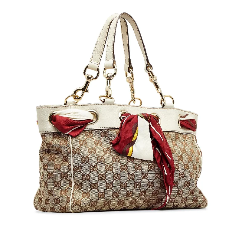 Women Gucci Sylvie bags with a leather - wrapped handleGucci GG Canvas Positano Tote Bag (SHG-1keonk)