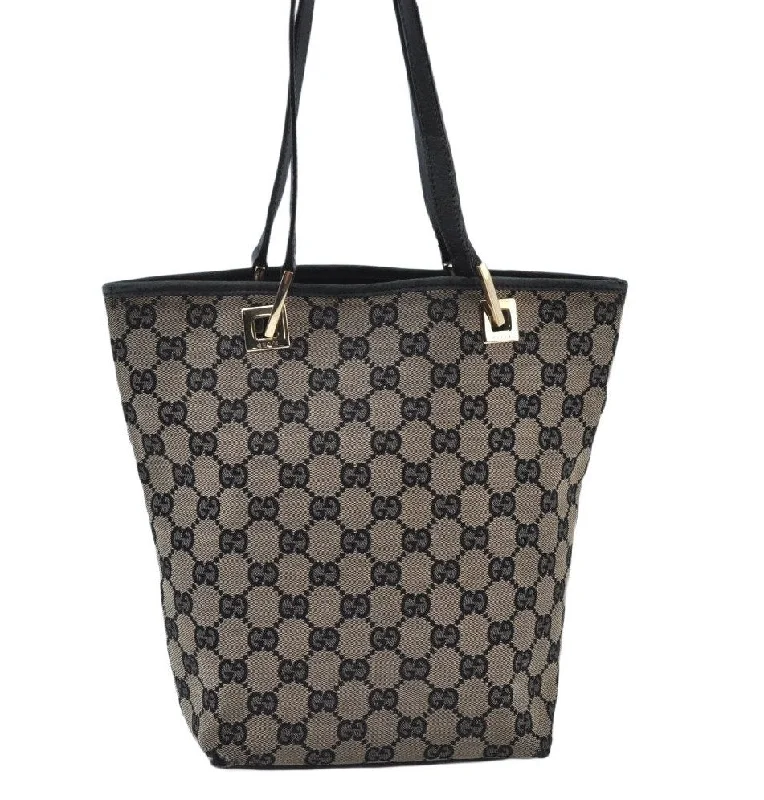 Women Gucci bags with a detachable mirror insideAuthentic GUCCI Vintage Shoulder Tote Bag GG Canvas Leather Black K9917