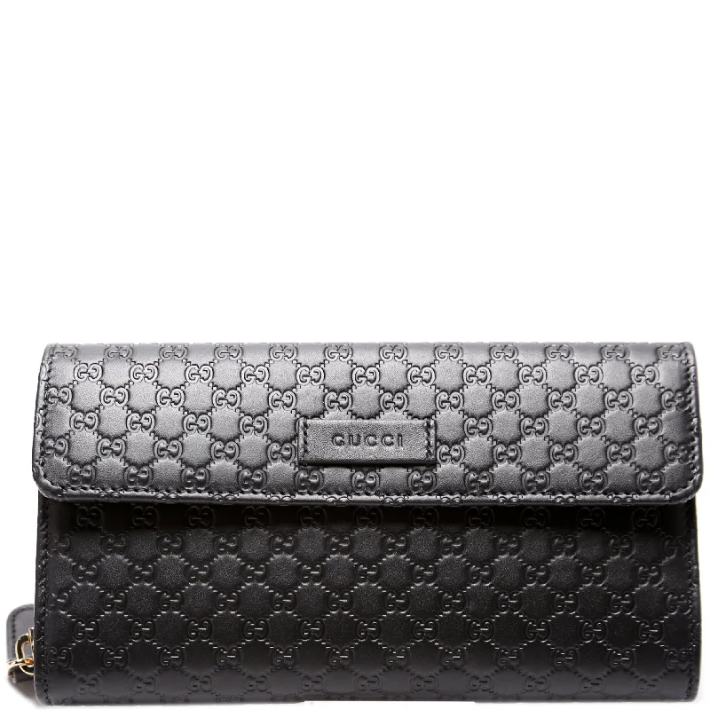 Women Gucci bags with a chain - link trim and a leather bodyMicro Guccissima Long Wallet