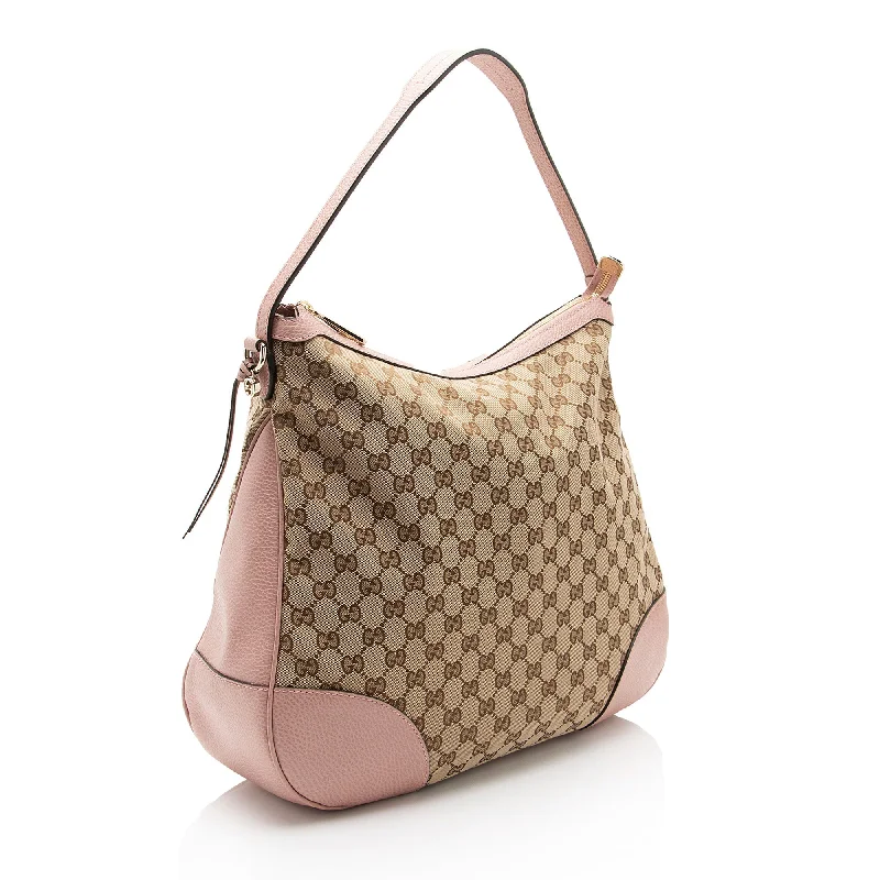 Women Gucci bags with a chain - link trim and a leather bodyGucci GG Canvas Bree Large Hobo (4sIfHM)