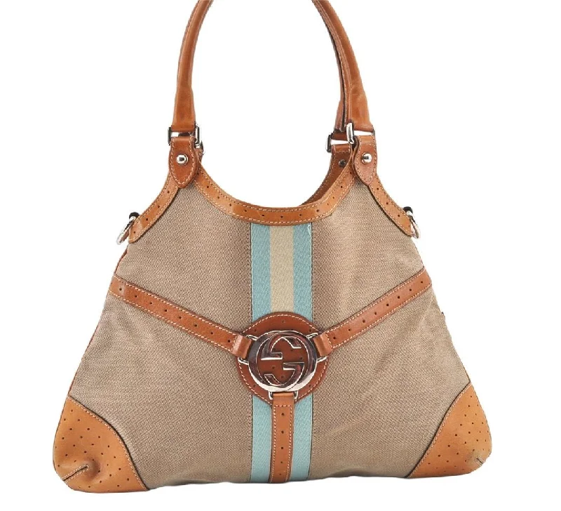 Gucci handbags for women with a metal - framed claspAuth GUCCI Interlocking G 2Way Shoulder Bag Canvas Leather 114875 Beige 9531J