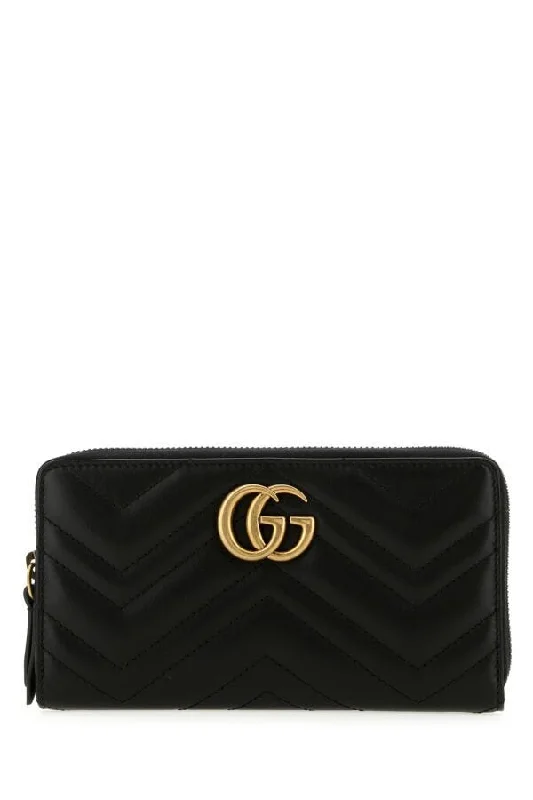 Women Gucci bags with a front - zip pocket for small itemsGucci Woman Black Leather Marmont Wallet