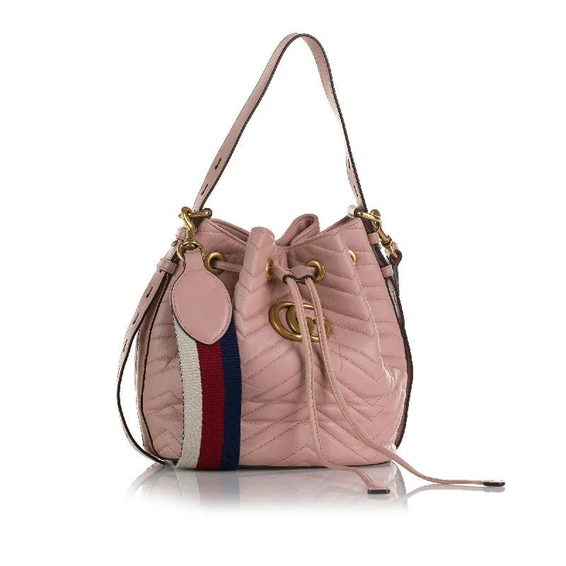 Gucci backpacks for women with a padded laptop compartmentGucci GG Marmont Web Bucket Bag (SHG-QWqd0K)