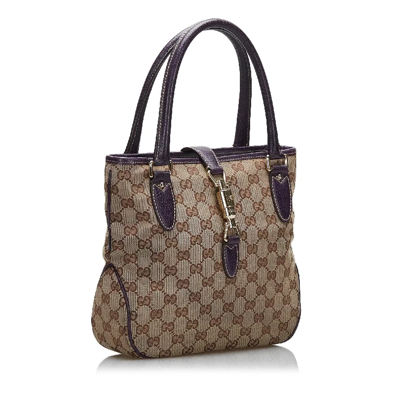 Women Gucci Sylvie bags with a crystal - embellished web stripeGucci GG Canvas Jackie Piston Lock Handbag (SHG-F3Db8C)