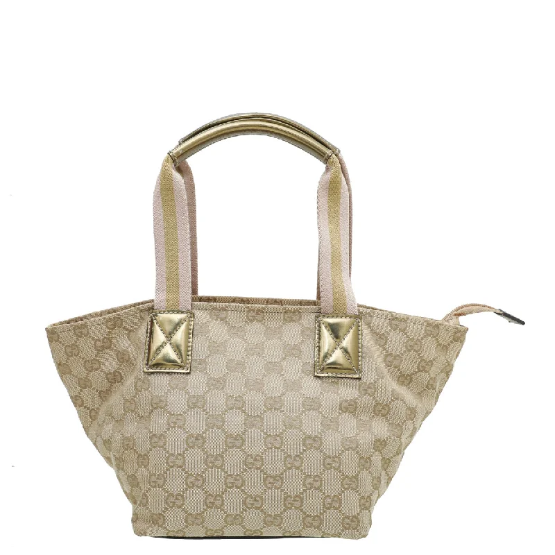 Women Gucci backpacks with a luxurious leather finishGucci Bicolor GG Web Handle Bucket Small Tote Bag