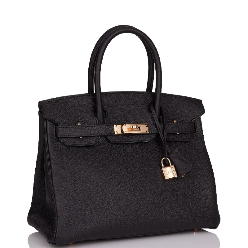 Hermes Birkin Bags with a Crystal - Embellished Lock for Added LuxuryHermes Birkin 30 Black Togo Rose Gold Hardware