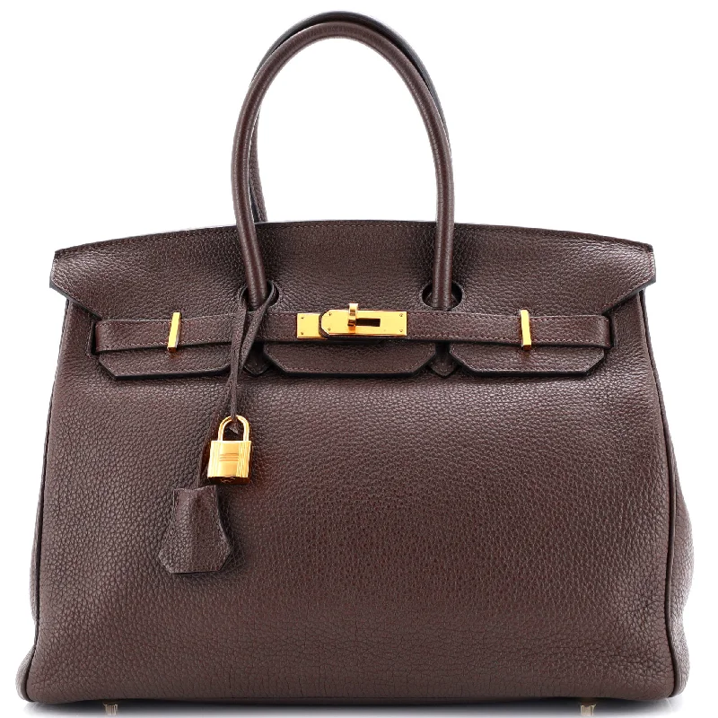 Hermes Birkin Bags with a Textured Taurillon Clemence LeatherBirkin Handbag Chocolat Togo with Gold Hardware 35