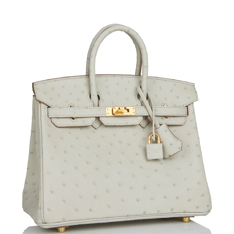 Hermes Birkin Bags in a Metallic Rose Gold for a Glamorous TouchHermes Birkin 25 Gris Perle Ostrich Gold Hardware