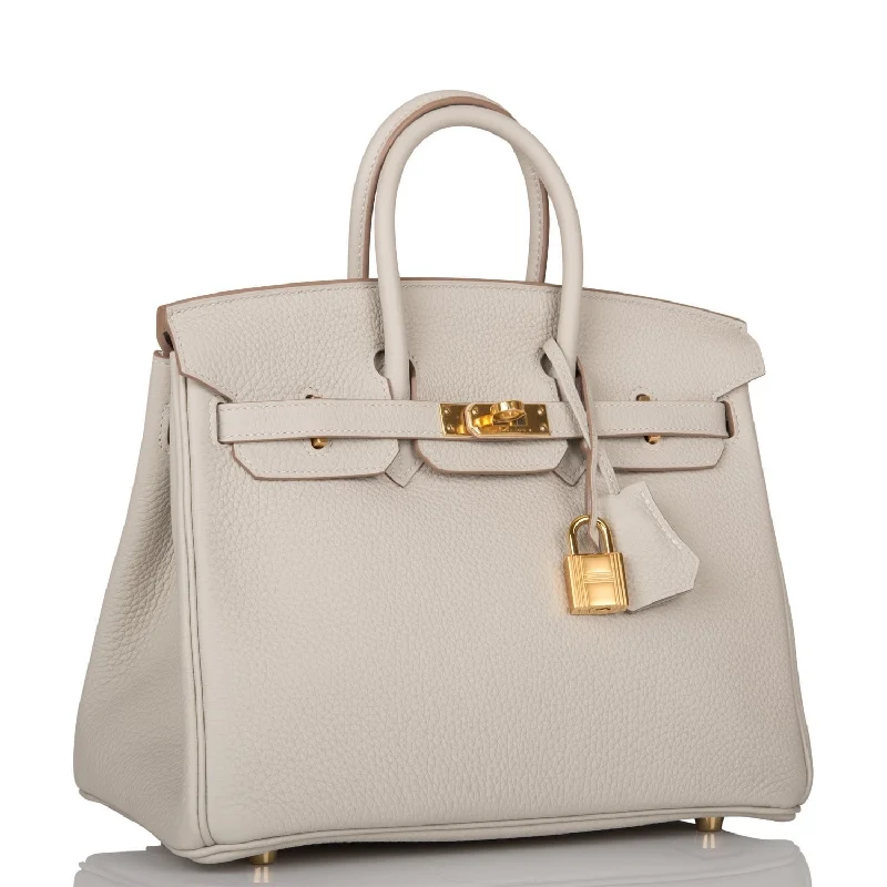 Hermes Birkin Bags with a Leather - Bound Handle for DurabilityHermes Birkin 25 Gris Perle Togo Gold Hardware