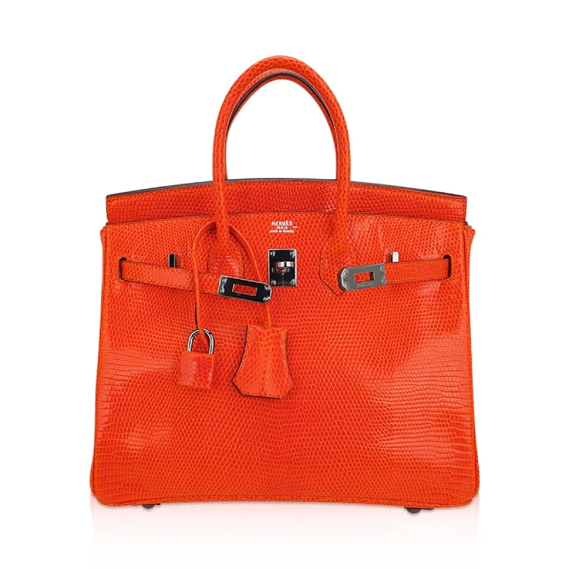 Hermes Birkin Bags in Smooth Box Calf Leather for a Timeless AestheticHermes Birkin 25 Bag Orange Tangerine Lizard with Ruthenium Hardware