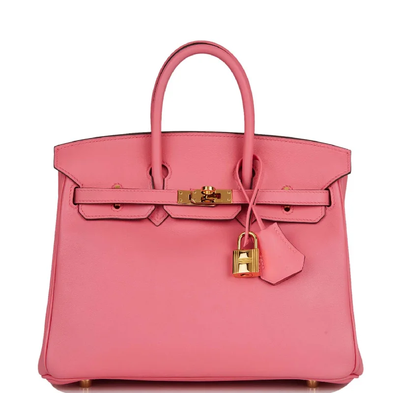 Hermes Birkin Bags with a Hand - Carved Leather DecorationHermes Birkin 25 Rose Azalee Swift Gold Hardware