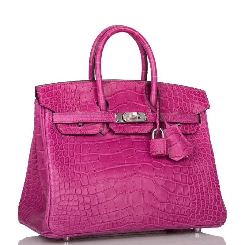 Hermes Birkin Bags with a Studded Leather Trim for a Bold StatementHermes Birkin 25 Rose Scheherazade Matte Alligator Palladium Hardware