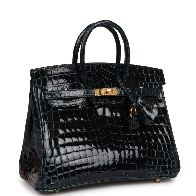 Hermes Birkin Bags with a Rope - Style Leather Handle for a Nautical Inspired LookHermes Birkin 25 Vert Rousseau Shiny Niloticus Crocodile Gold Hardware