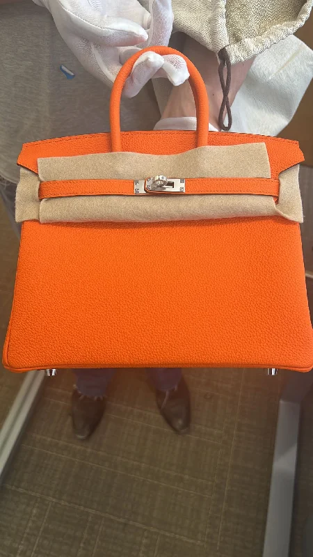 Hermes Birkin Bags with a Pebbled Leather Texture for a Rugged yet Elegant AppealHermes Birkin 25cm Orange Minium Togo PHW