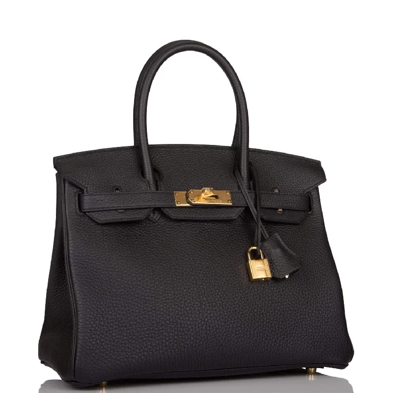 Hermes Birkin Bags with a Zippered Interior Compartment for ValuablesHermes Birkin 30 Black Togo Gold Hardware