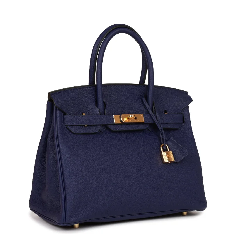 Hermes Birkin Bags with a Reinforced Bottom Panel for LongevityHermes Birkin 30 Bleu Encre Togo Gold Hardware