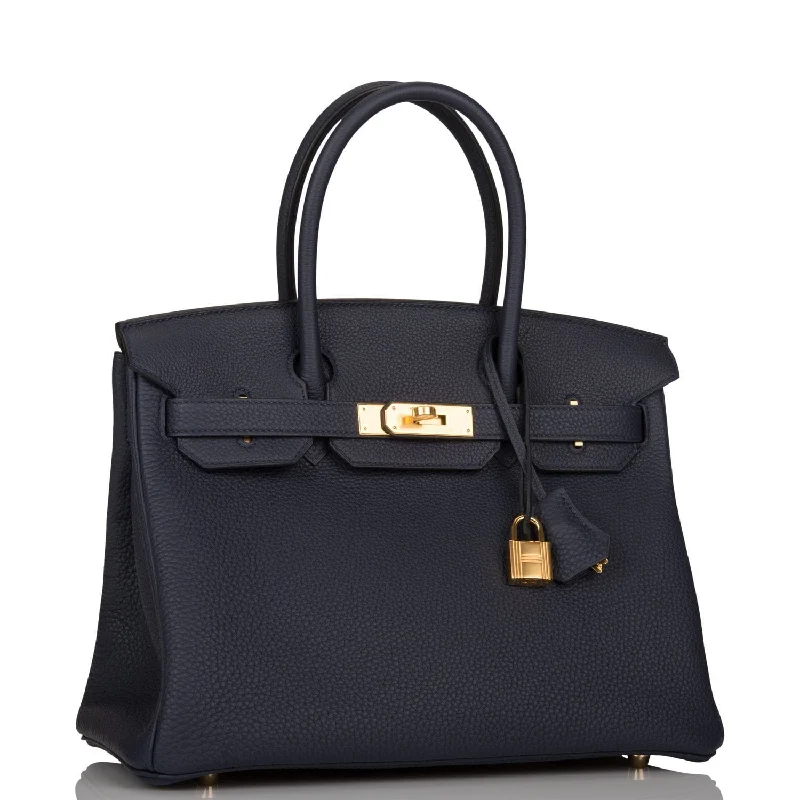 Hermes Birkin Bags with a Studded Leather Trim for a Bold StatementHermes Birkin 30 Bleu Nuit Togo Gold Hardware