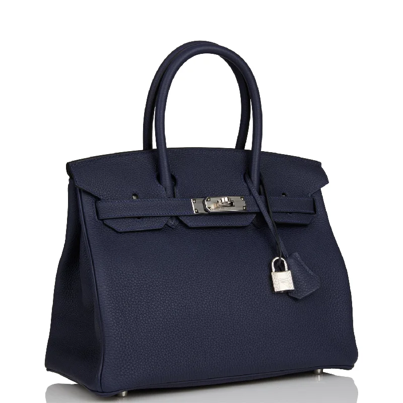 Hermes Birkin Bags with a Leather - Lined Interior Pocket for Added ProtectionHermes Birkin 30 Bleu Nuit Togo Palladium Hardware