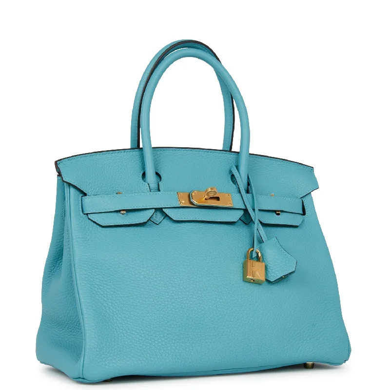 Hermes Birkin Bags with Hand - Stitched Detailing for Artisanal AppealHermes Birkin 30 Bleu Paon Togo Gold Hardware