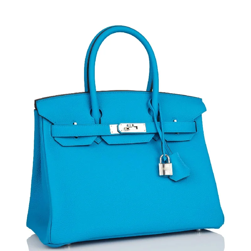 Hermes Birkin Bags with Custom - Engraved Hardware for PersonalizationHermes Birkin 30 Bleu Zanzibar Togo Palladium Hardware