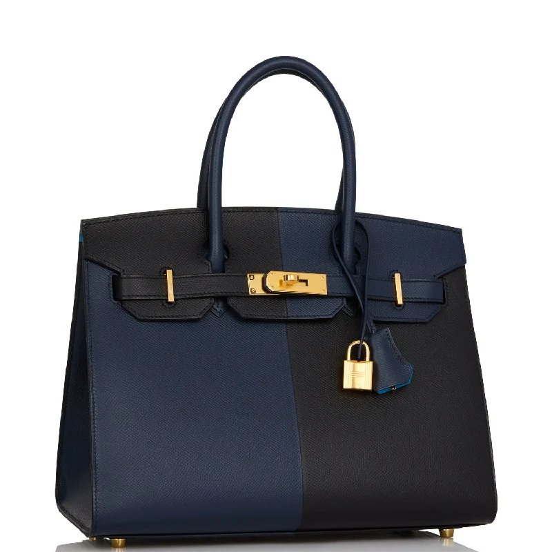 Hermes Birkin Bags with a Removable Interior OrganizerHermes Birkin 30 Casaque Black, Bleu Indigo and Bleu Zanzibar Epsom Gold Hardware