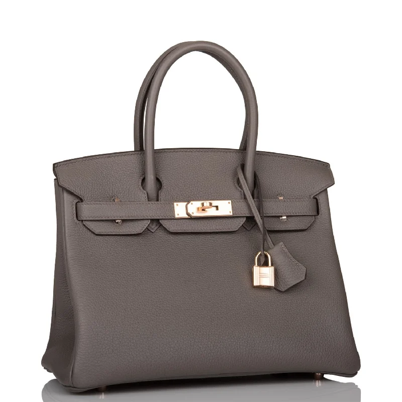 Hermes Birkin Bags with a Snap - Fastened Front Pocket for Easy AccessHermes Birkin 30 Etain Togo Rose Gold Hardware