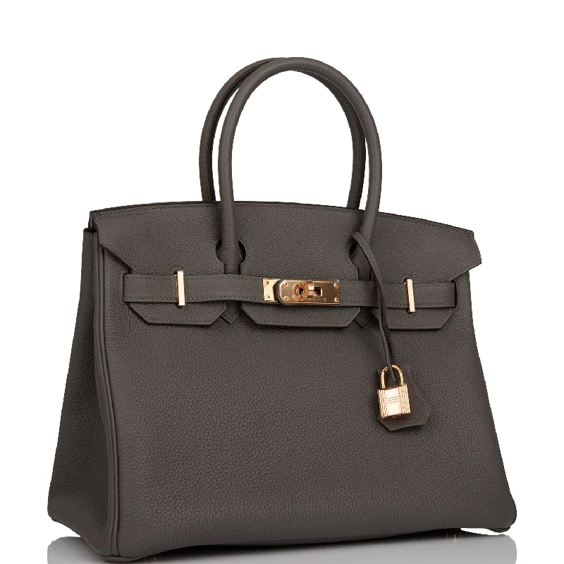 Hermes Birkin Bags with a Leather - Bound Handle for DurabilityHermes Birkin 30 Etain Togo Rose Gold Hardware