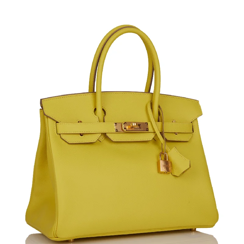 Hermes Birkin Bags with a Contrast - Stitched Handle for Added StyleHermes Birkin 30 Lime Epsom Gold Hardware