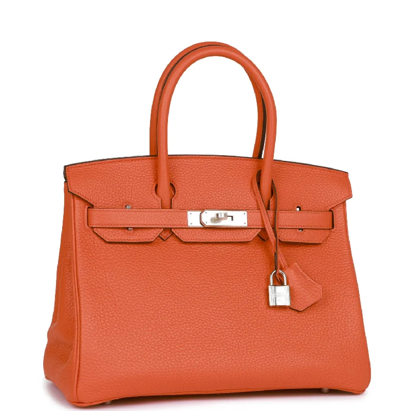 Hermes Birkin Bags with a Woven Leather Strap DetailHermes Birkin 30 Orange Poppy Clemence Palladium Hardware