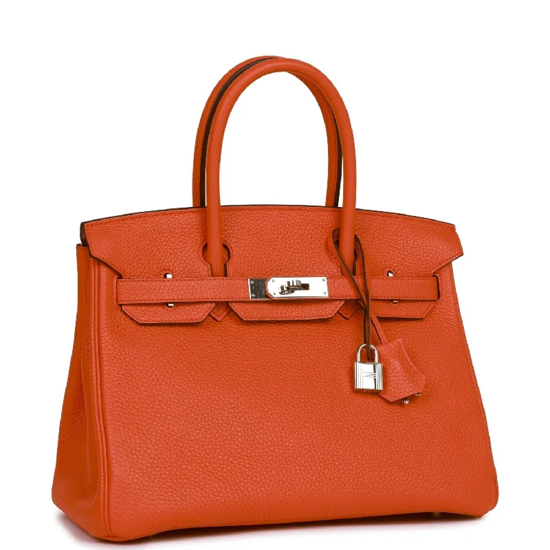 Hermes Birkin Bags in a Metallic Rose Gold for a Glamorous TouchHermes Birkin 30 Orange Poppy Verso Clemence Palladium Hardware